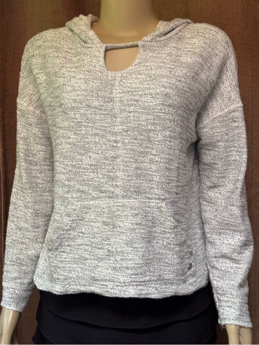 Roxy Heather Gray Keyhole Hooded Sweater